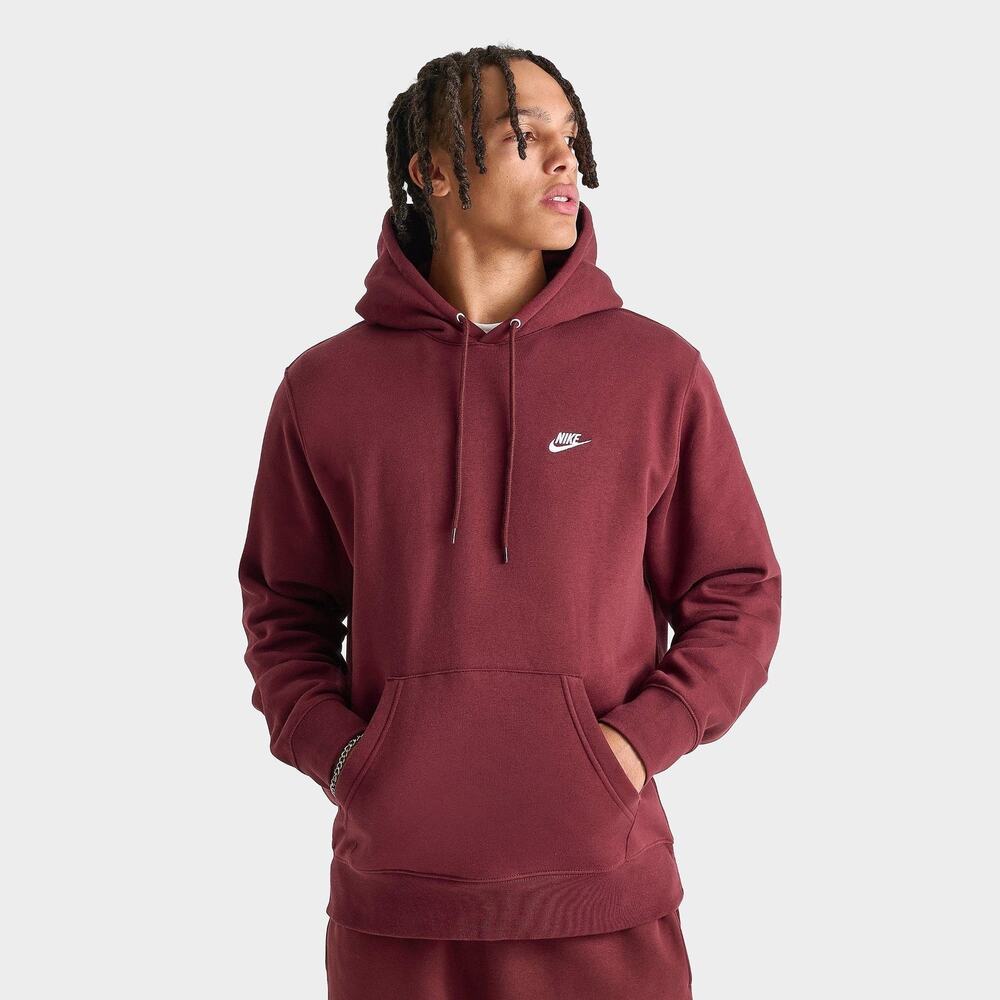Nike Men's Small Club Fleece Pullover Hoodie Burgundy Dark Red White Sweatshirt